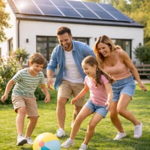 Casa efficiente con impianto fotovoltaico e pompa di calore per risparmio energetico
